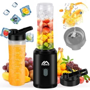 moko countertop blender for kitchen for smoothies/ice, portable blenders personal size with 22 oz bpa free travel cup and lid, 6 stainless steel blades for powerful blending, black