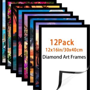 Majreey Picture Frame, 12x16 Inch, 12 Pack (Black), Magnetic, Self-Adhesive, PVC, for Diamond Art, Pictures, Wall Mount, 30X40cm, Suitable for 10x14inch Picture