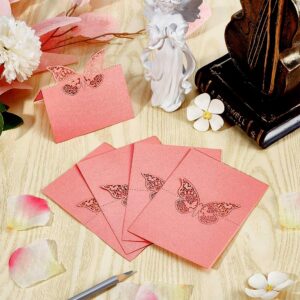 CRASPIRE 60Pcs Wedding Table Place Cards Pink Hollow Butterfly Paper 3D Seat Number Name Place Cards for Wedding Engagement Banquet Party Decoration Reception Holiday Birthday Dinner Supplies