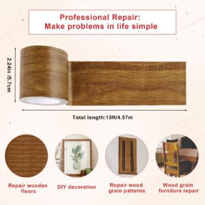 Wood Grain Repair Tape, 2.2 Inch x 15ft Wood Colored Trim Wood Effect Duct Tape Self-Adhesive Simulated Wood Patch Tape for Tables, Doors, Windows, Floors (Brown)