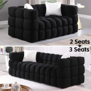 Olodumare 2 Pcs Sectional Sofa 2+3 Cloud Couch with Extra Deep Seats,5 Seater Sofa,Modern Boucle Couch with 4 Pillows Decor Furniture,Marshmallow Tufted Couch for Living Room.Loveseat+Sofa,Black