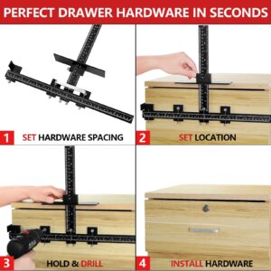 Vicrays Cabinet Hardware Handle Jig - Aluminum Alloy Cabinet Template Tool Woodworking Drilling Hole Doweling Guide Punch Locator for Installation Handles Knob on Drawer Door Pulls