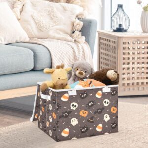 MFTJYO Halloween Cute Pumpkin Skull Cat Storage Bin with Lid Foldable Storage Box Washable Fabric Storage Cubes Bin Organizer Basket Closet for Home Bedroom Closet Nursery Office