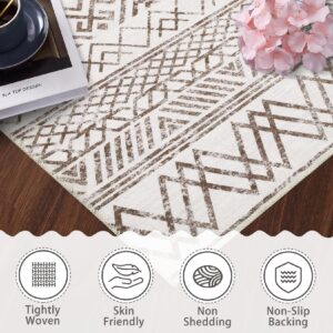 RUGSREAL Boho Moroccan Area Rug 5x7 Machine Washable Rug Modern Geometric Distressed Carpet Rug Stain Resistant Non-Slip Accent Rug Coffee Table Rug Farmhouse Dining Office Bedroom Decor, Taupe