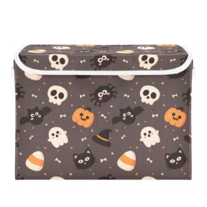 MFTJYO Halloween Cute Pumpkin Skull Cat Storage Bin with Lid Foldable Storage Box Washable Fabric Storage Cubes Bin Organizer Basket Closet for Home Bedroom Closet Nursery Office