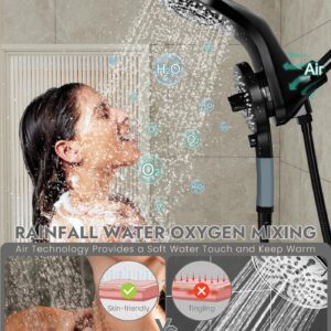 Shower Heads With Handheld Spray Combo, High Pressure 2 IN 1 Rainfall Shower Head with 9 Spray Modes, Anti-leak Shower Faucet with 72'' Stainless Steel Hose & Magnetic Hand Held Shower (Matte Black)