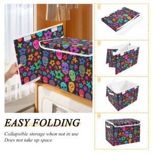 MFTJYO Sugar Skull Day Of Dead Storage Bin with Lid Foldable Storage Box Washable Fabric Storage Cubes Bin Organizer Basket Closet for Home Bedroom Closet Nursery Office