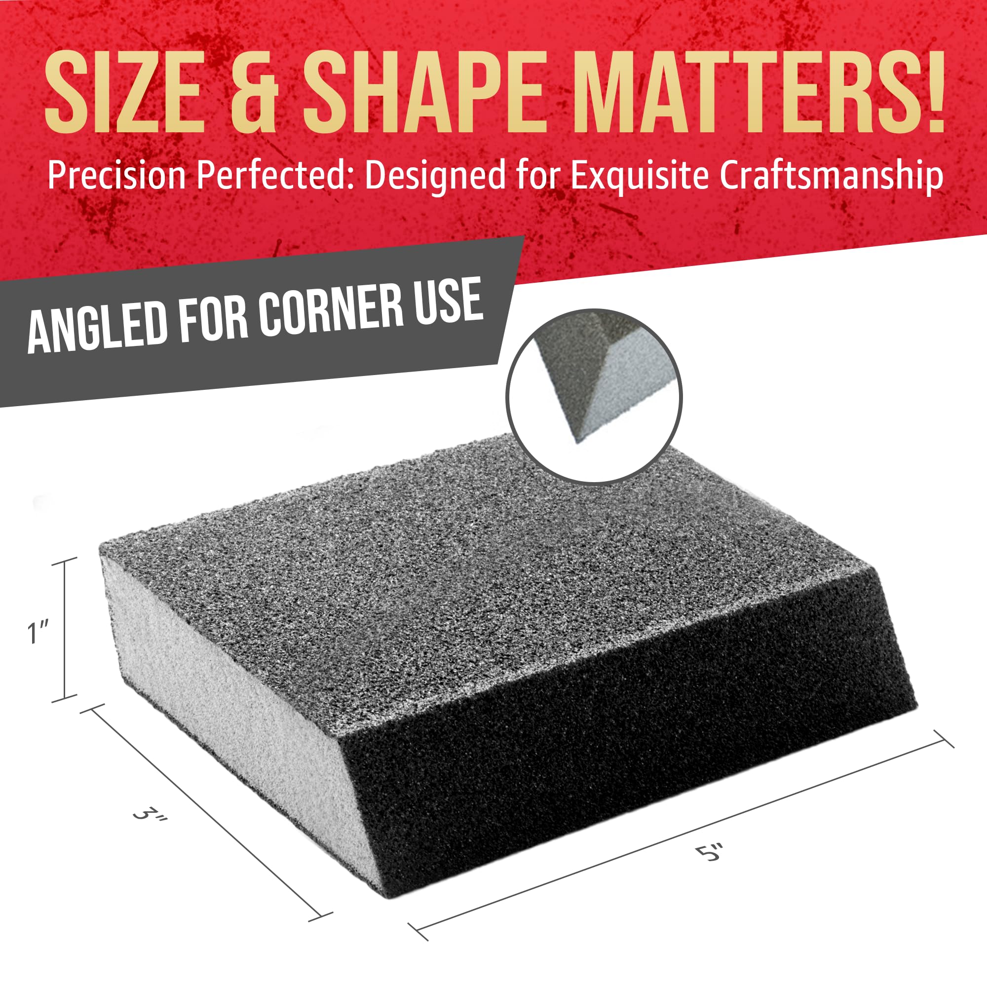 Virginia Abrasives 5” x 3” x 1” Single Angle Medium Grit Sanding Sponge Blocks - Washable and Reusable Sandpaper Foam Bricks/Pads Perfect for Finishing Drywall, Wood, Metal - Wet and Dry - 24 Pcs Pack