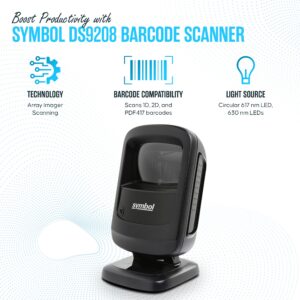 DS9208 ZEBRA Motorola Symbol Digital Handsfree 1D/2D Barcode Scanner with USB Cable and Microfiber Cleaning Cloth - High Performance Scanning, Compact Design, 1-Year Warranty, Standard Range (Renewed)