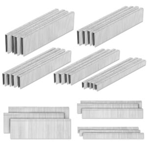 pinoze 4200-count 18 gauge 1/4" narrow crown staples (1-1/2" 1-1/4" 1" 3/4" 1/2") & 18ga brad nails (2" 1" 5/8"), heavy duty galvanized upholstery staple for pneumatic/electric stapler gun/brad nailer