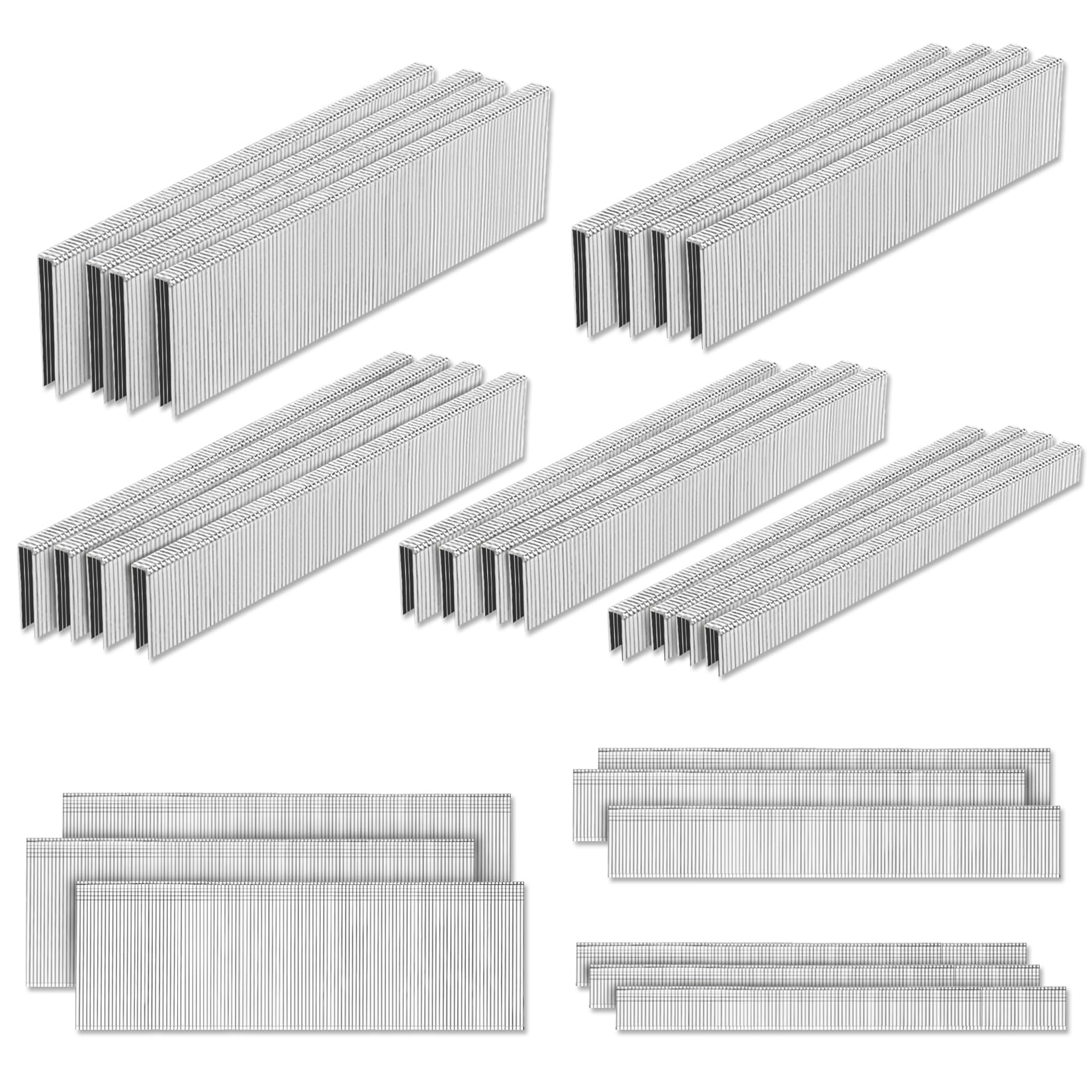 PINOZE 4200-Count 18 Gauge 1/4" Narrow Crown Staples (1-1/2" 1-1/4" 1" 3/4" 1/2") & 18GA Brad Nails (2" 1" 5/8"), Heavy Duty Galvanized Upholstery Staple for Pneumatic/Electric Stapler Gun/Brad Nailer