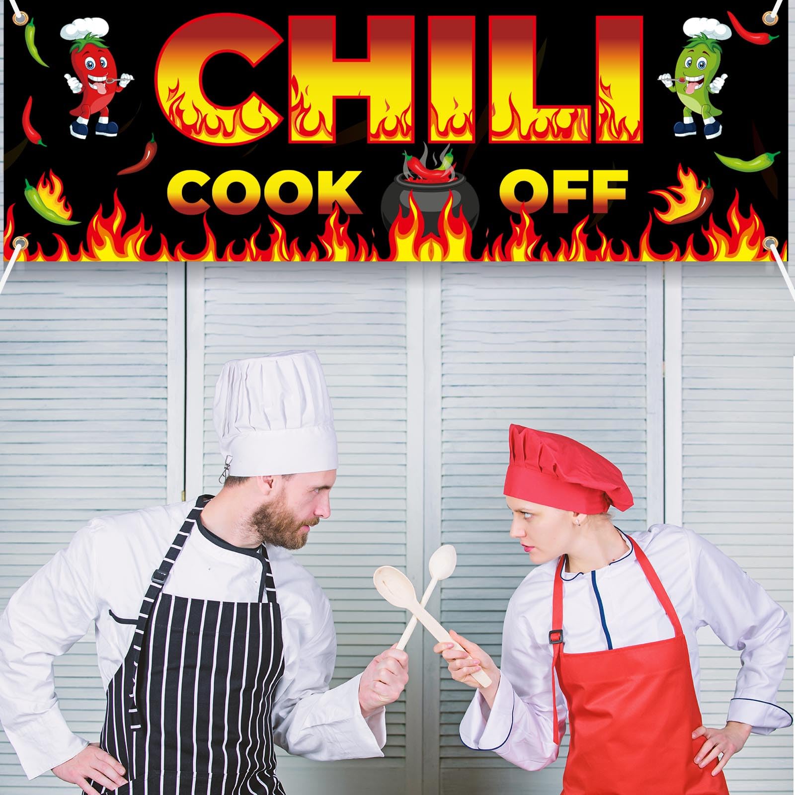 Chili Cook Off Banner Decorations, 71x24 Inch Fabric Chili Banner Sign, Chili Cook Off Supplies, Mexican Fiesta Chili Cooking Party Supplies (180 x 60 cm)