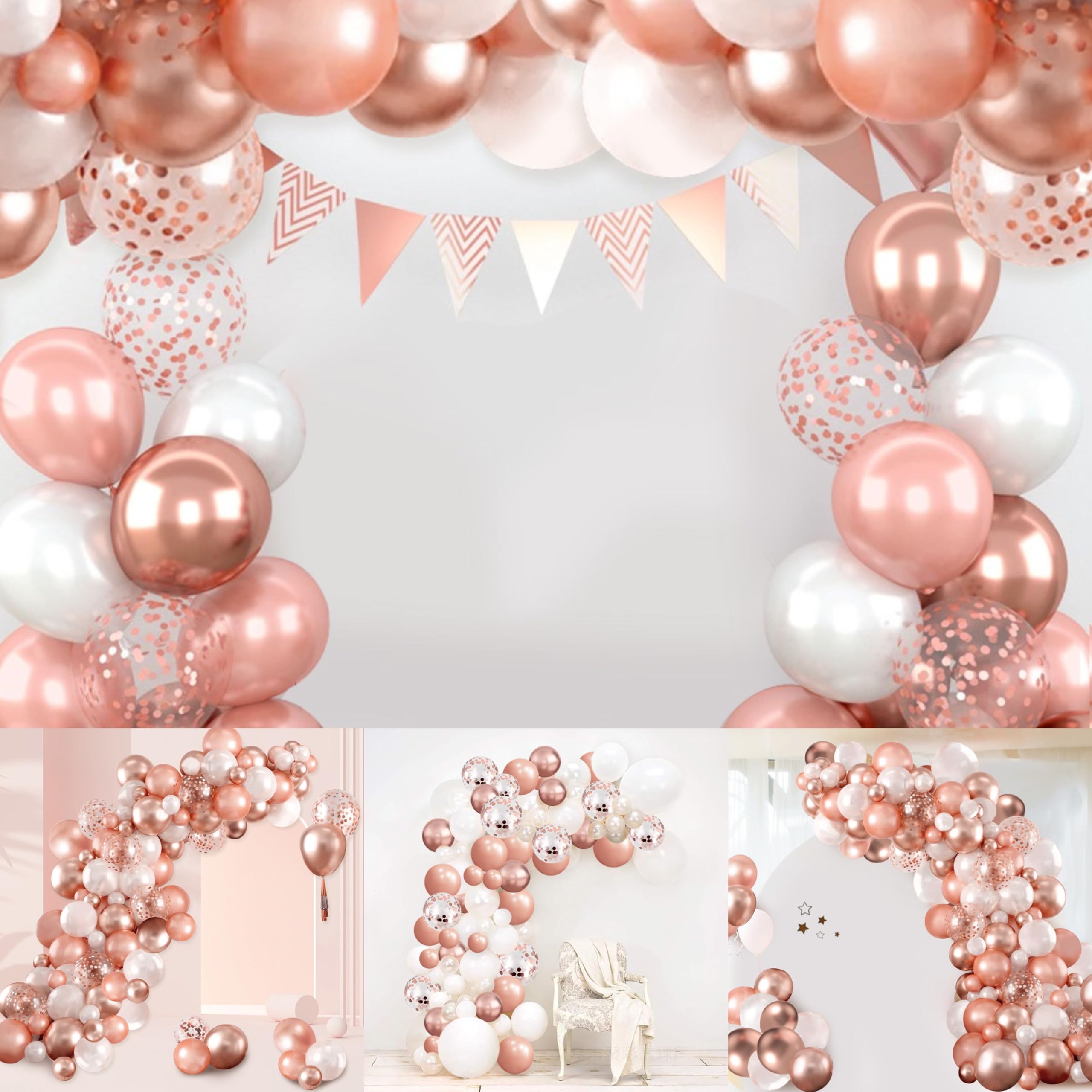 140PCS Rose Gold Garland Balloons Rose Gold Chrome Ballons Arch Kit with Confetti Balloon for Baby Shower Birthday Wedding Bachelorette Party Decor