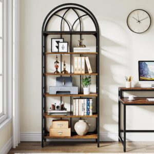 Tribesigns Bookshelf, 6-Tier Tall Arched Bookshelves, 78.7" Industrial Metal Open Bookcase and Bookshelves, Free Standing Storage Shelving Unit for Home Office, Living Room and Bedroom