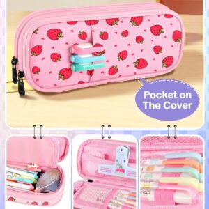 LISEVO Cute Pencil Case - Aesthetic Strawberry Pencil Pouch, Medium Capacity Colorful Pen Bag with Zipper, School Supplies Organizer Stationary Pen Holder for Girls Teens