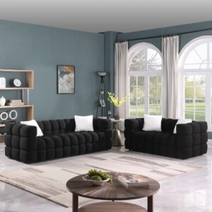 olodumare 2 pcs sectional sofa 2+3 cloud couch with extra deep seats,5 seater sofa,modern boucle couch with 4 pillows decor furniture,marshmallow tufted couch for living room.loveseat+sofa,black