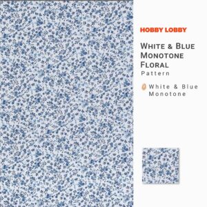 White & Blue Monotone Floral Cotton Calico Fabric (2 Yard) – Printed Sewing Fabric by The Yard – Lightweight Precut Fabric for Sewing Clothes, Homeware, & Other Accessories – DIY Craft Fabric