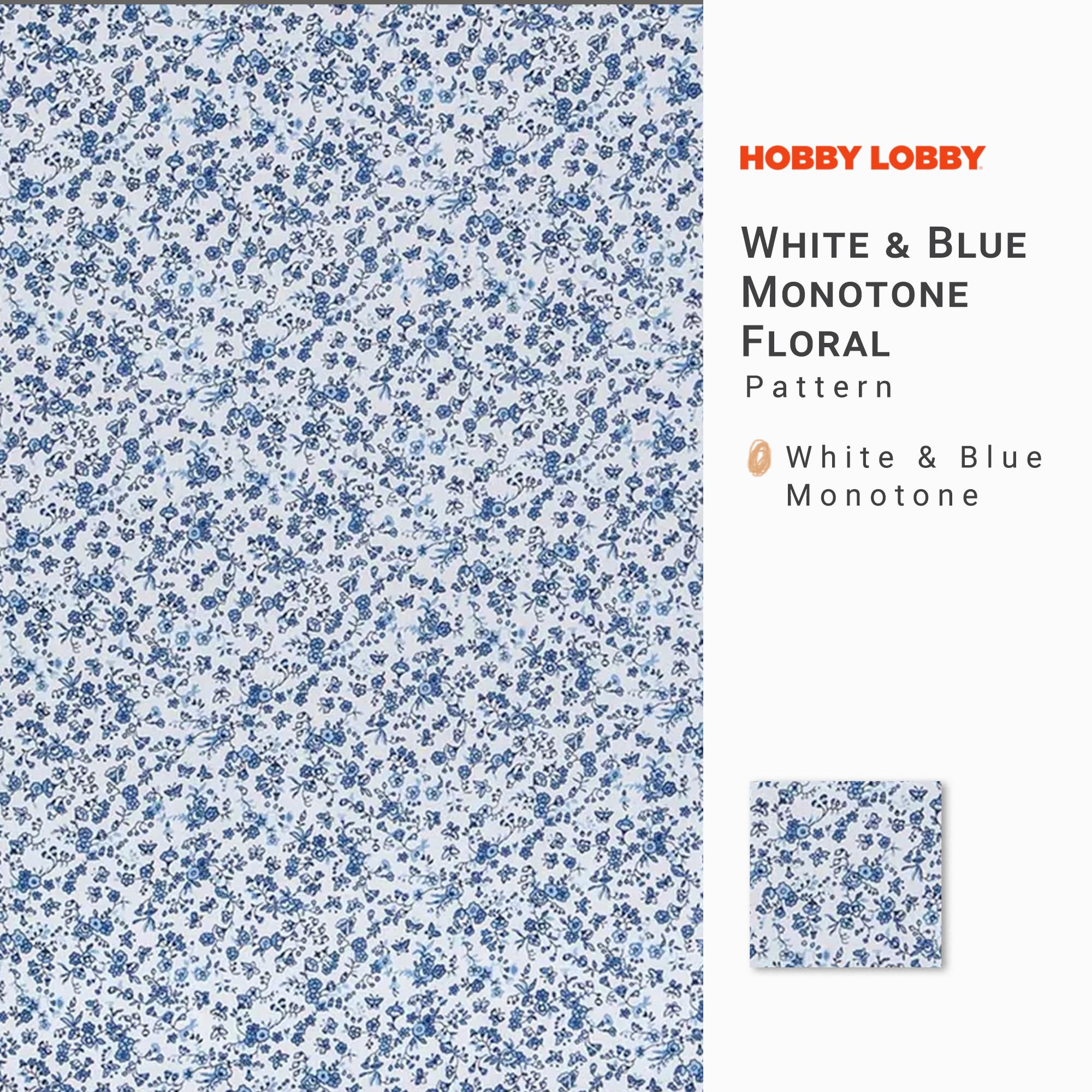 White & Blue Monotone Floral Cotton Calico Fabric (2 Yard) – Printed Sewing Fabric by The Yard – Lightweight Precut Fabric for Sewing Clothes, Homeware, & Other Accessories – DIY Craft Fabric