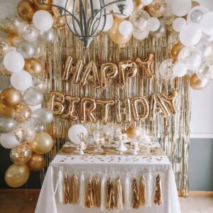 [85 PCS] 16" Gold Letter Number Balloons, Happy Birthday & 2 Sets of A-Z 0-9, Foil Mylar Aluminum Hanging Alphabet for Graduation New Year eve Birthday Party Decorations