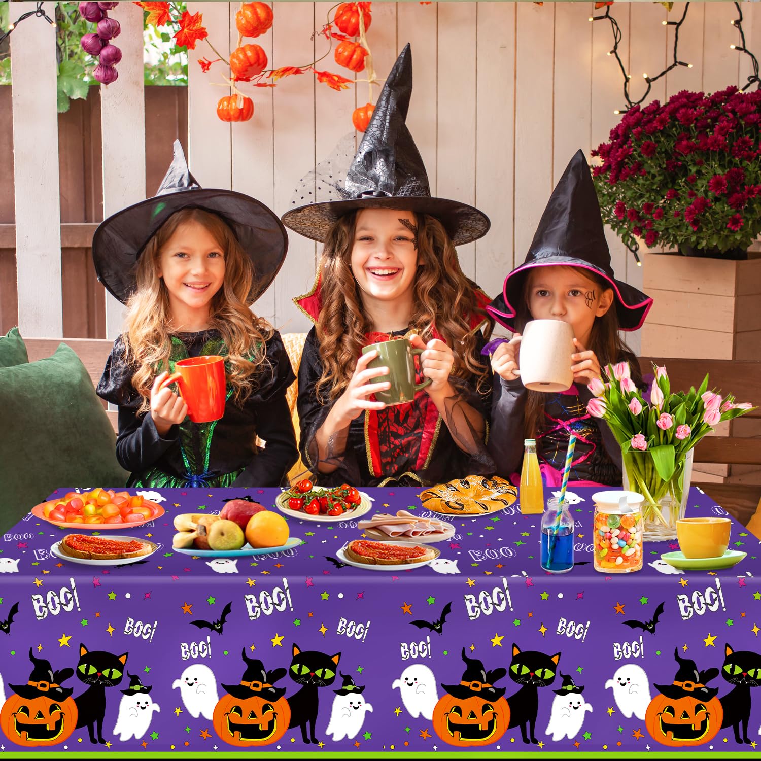 3 Pcs Halloween Tablecloth Large Disposable Plastic Table Covers for Halloween Parties, Bats and Pumpkins Plastic Table Cloth for Indoor Outdoor Halloween Decorations, 54x108 inch