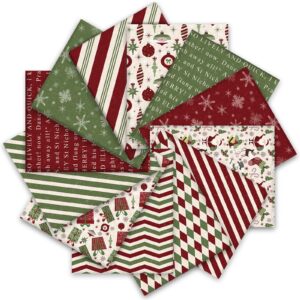 anydesign 12pcs christmas cotton fabric bundles xmas plaid stripe snowflake gift printed fat quarters holiday sewing fabrics for diy handmade crafting, 18 x 22 inch