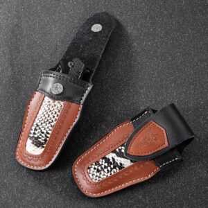 MUZZIOU Leather Portable Folding Knife Sheath With Belt Ring, Flip Cover Pocket Knife Holster with Inner Diameter Length 4.5” for Small Tool Men Fashion Gift