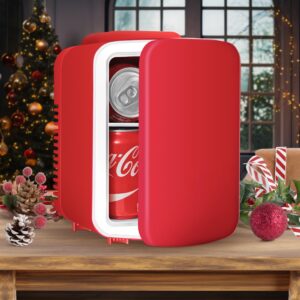 healsmart portable mini fridge, 4 liter 6 can cooler and warmer compact refrigerators 100% freon-free & eco friendly, 4l, red