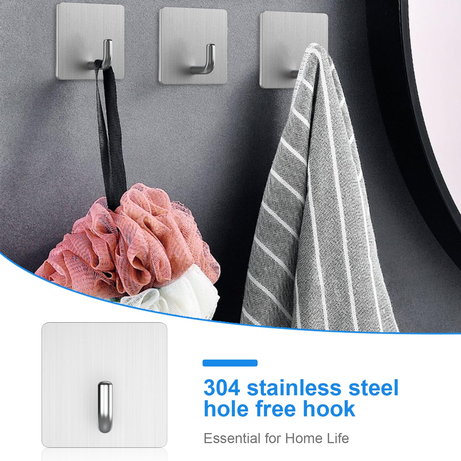 NOOX 5-Pack Stainless Steel Towel Racks Door Wall Hooks for Hanging- Adhesive No-Drill, Accessories for Bathroom, Kitchen, Bedroom, Gift Ideas for Women