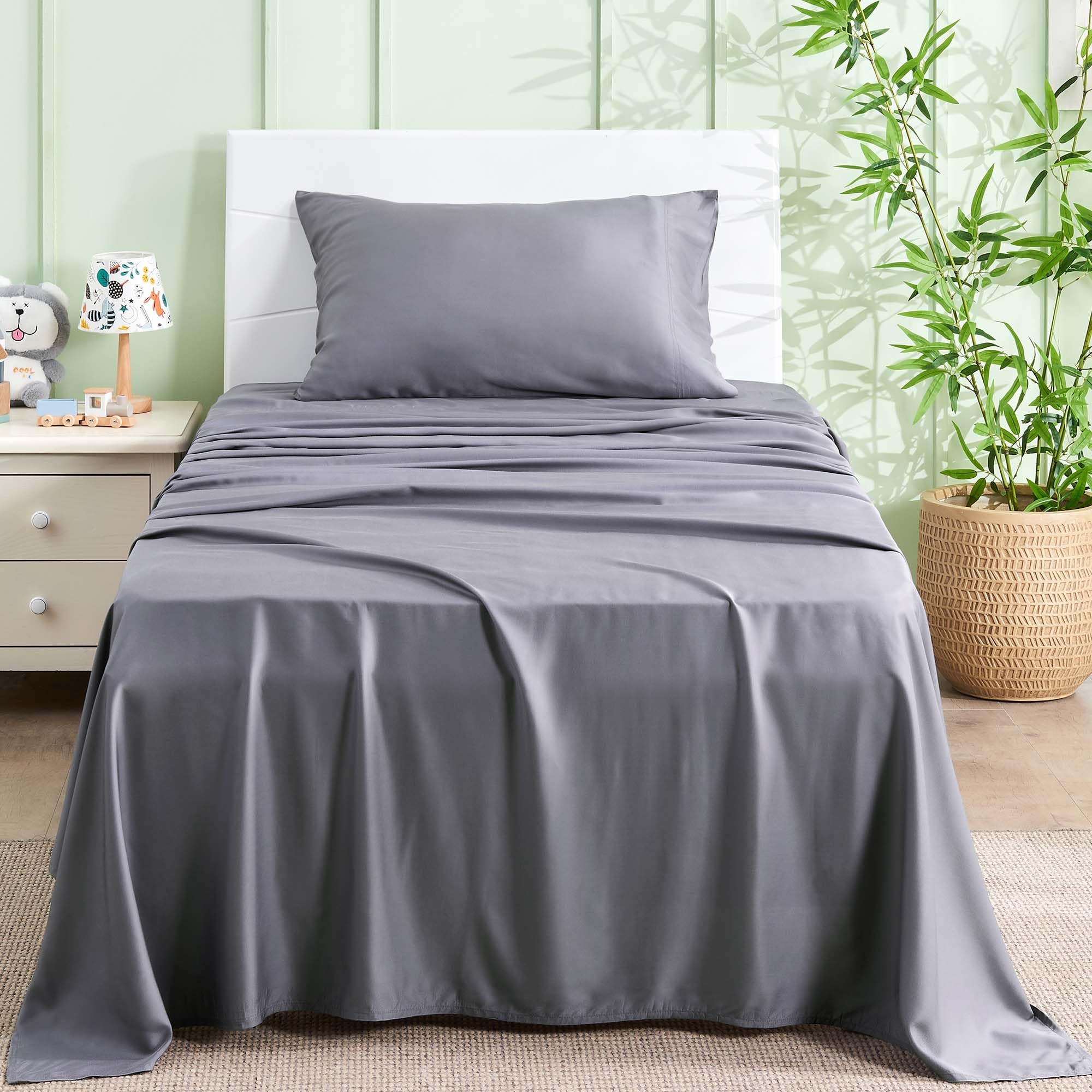 INFIIXSO Twin Sheets Set Grey - 100% Rayon Derived from Bamboo, 3 Pieces Cooling Sheets Set, Deep Pocket up to 16", Soft Silky Luxury Bedding Sheets & Pillowcases