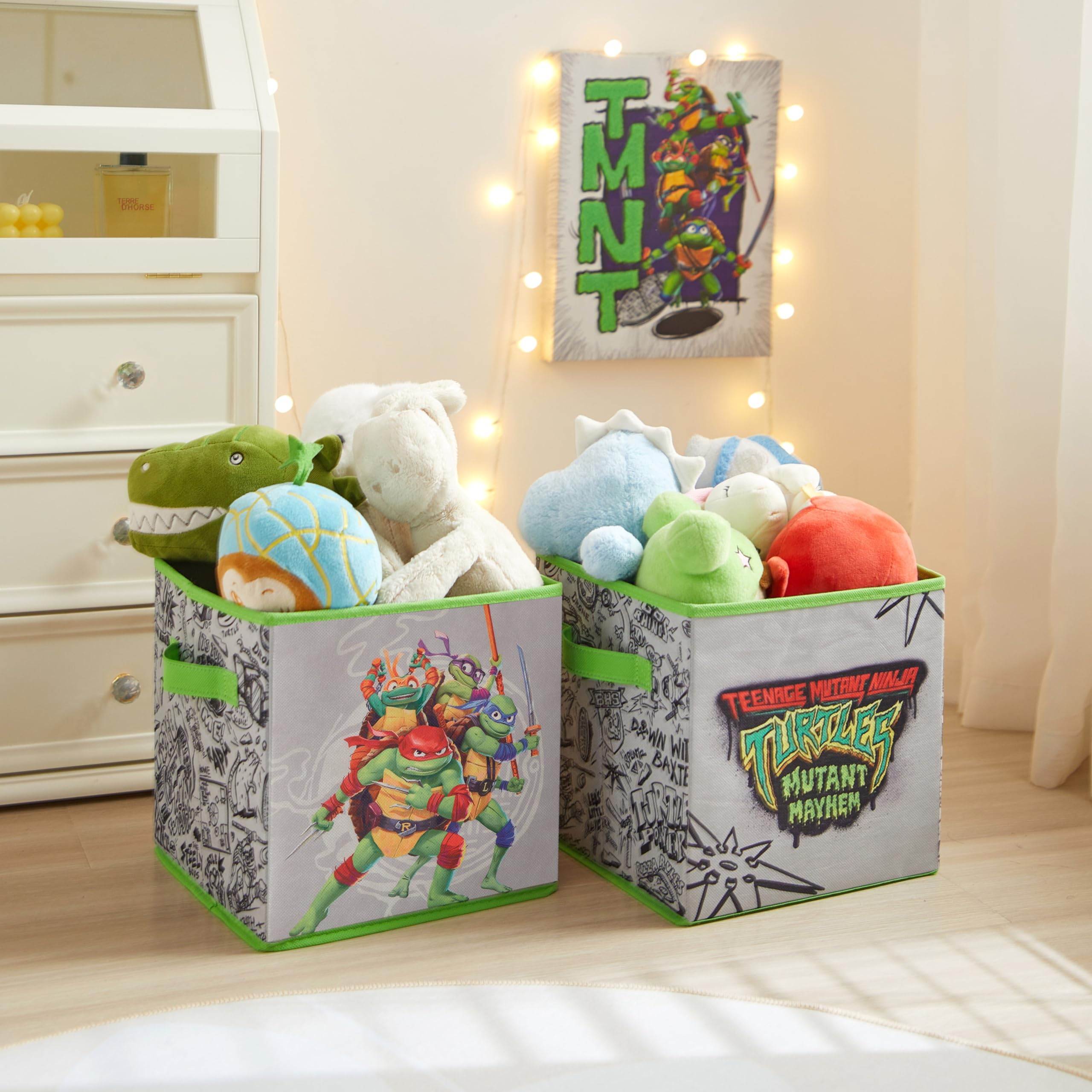 Idea Nuova Teenage Mutant Ninja Turtles: Mutant Mayhem Set of Two Spacious Collapsible Storage Cubes, 10"x10"