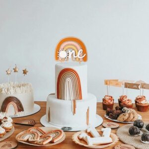 MUWEOL The Sun Wooden Cake Topper - Boho Theme 1st/First Birthday Party Decoration,Hippie Rainbow Baby Shower Supplies for Baby Boys Girls (boho sun topper)