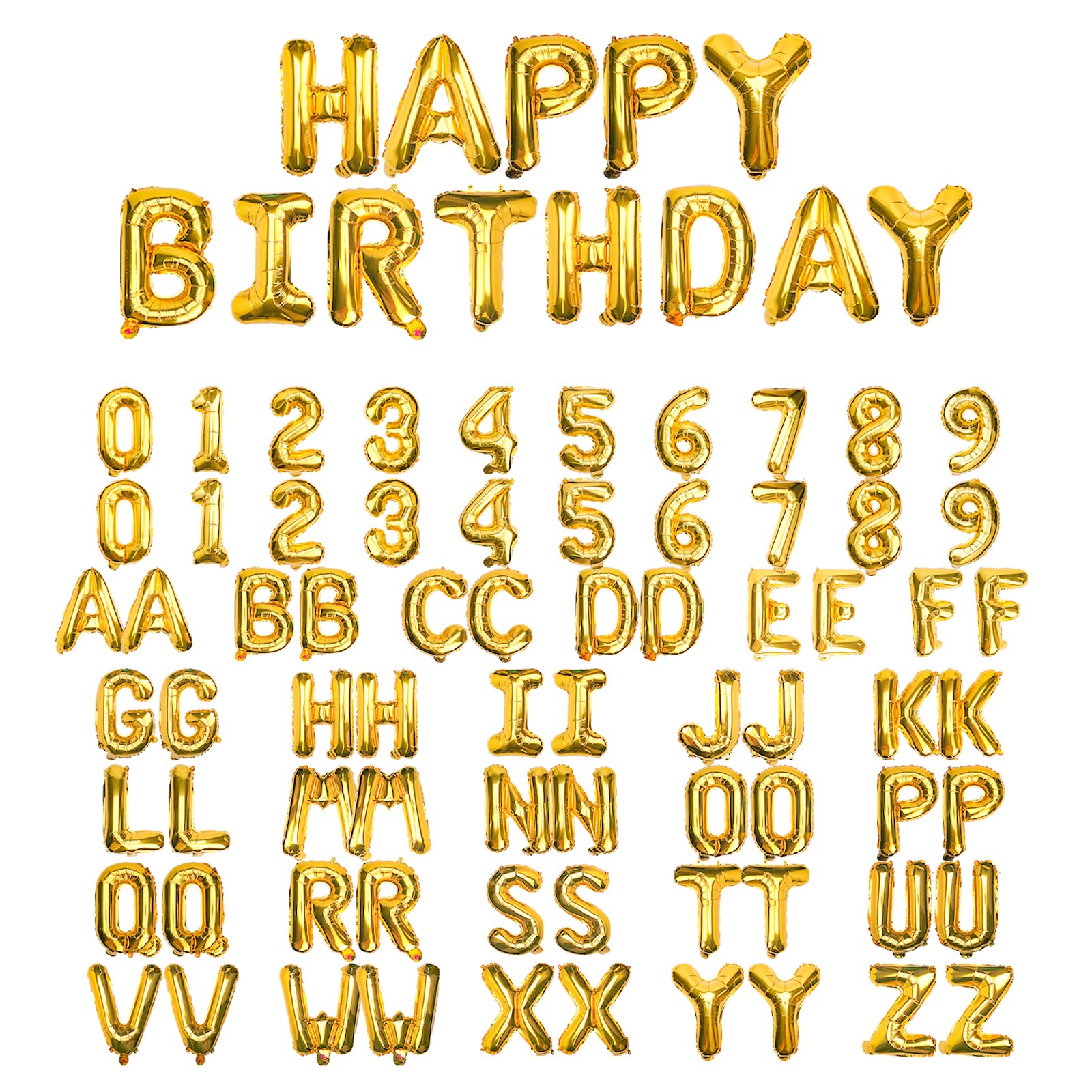 [85 PCS] 16" Gold Letter Number Balloons, Happy Birthday & 2 Sets of A-Z 0-9, Foil Mylar Aluminum Hanging Alphabet for Graduation New Year eve Birthday Party Decorations