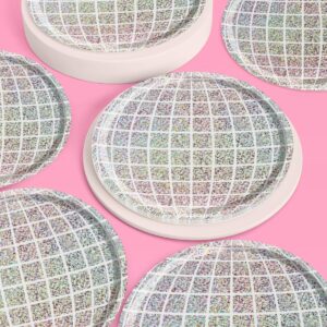 xo, Fetti Holographic Disco Ball Paper Plates - 25 pk, 9" | Bachelorette Party Decorations, Last Disco, Space Cowboy Birthday Party, Groovy Baby Shower, New Years Eve Supplies, 70s Bday Party