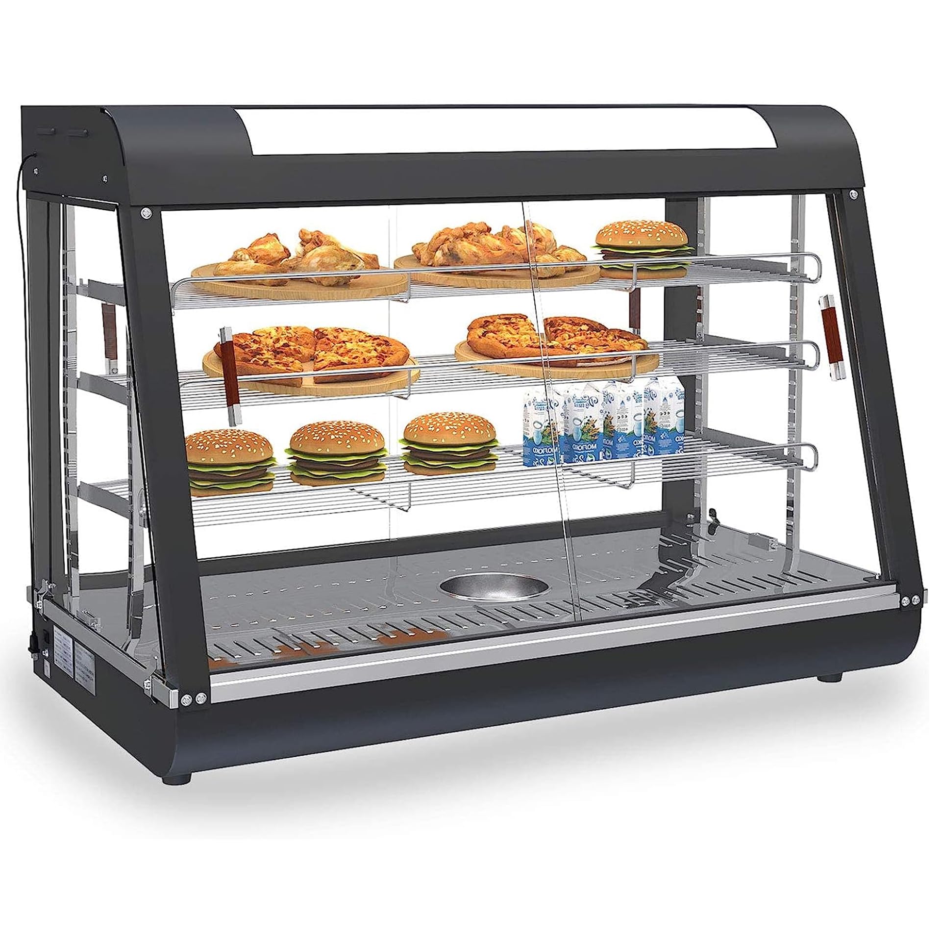 Lumelay 3-Tier Food Warmer Countertop Pizza Warmers, 35-inch Display Commercial Pastry Patty Warmer w/ 3D Heating with LED Lighting Case for Buffet Restaurant Heater Food Service, L35 x W19 x H25