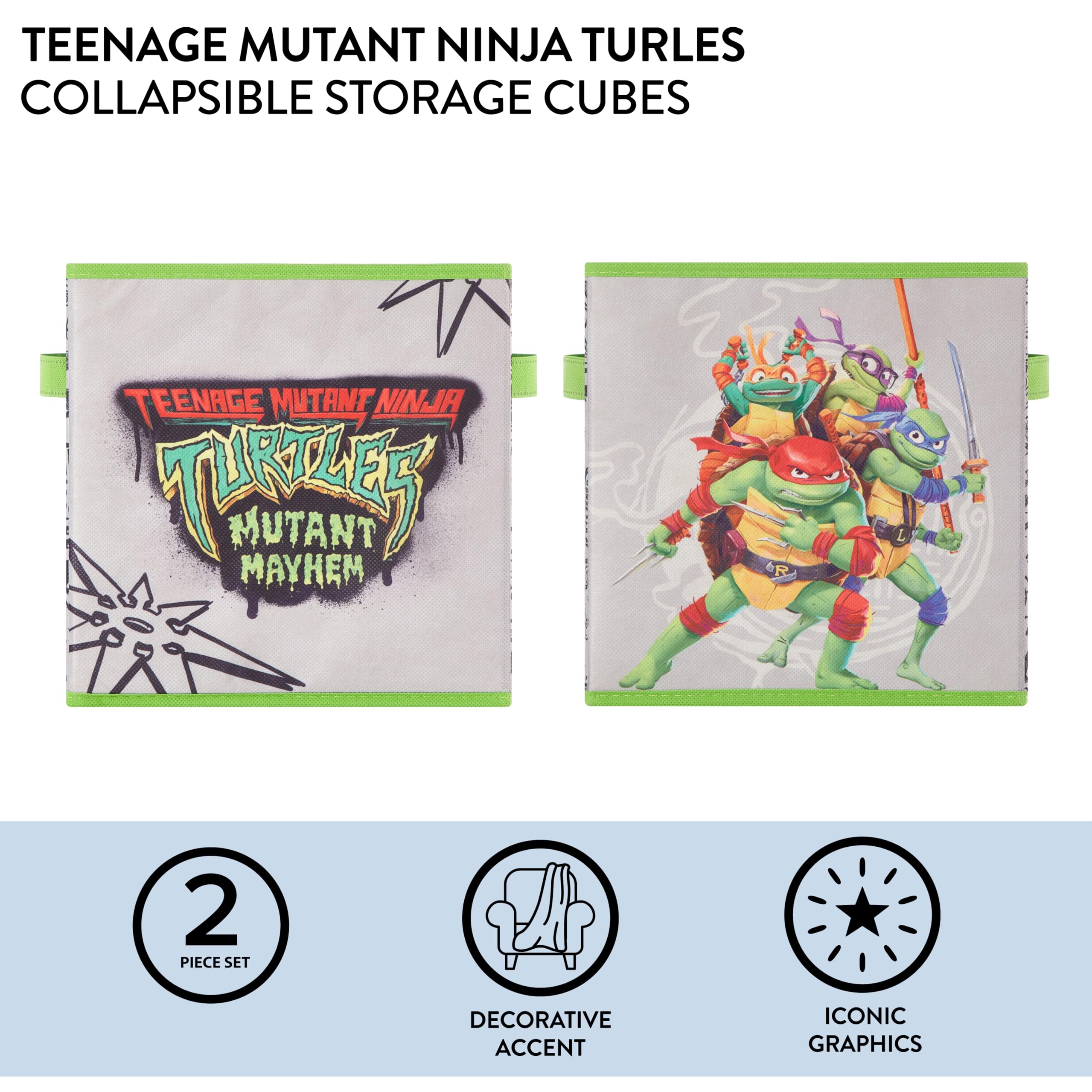 Idea Nuova Teenage Mutant Ninja Turtles: Mutant Mayhem Set of Two Spacious Collapsible Storage Cubes, 10"x10"