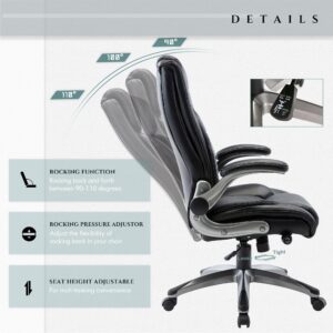 COLAMY Executive Office Ergonomic Chair with Thick Bonded Leather, Flip-up Armrests, High Back Adjustable Height and Tilt for Working, Study, Gaming