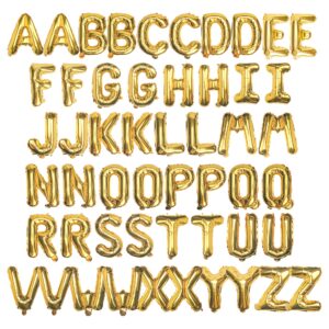 [52 pcs] 16" foil gold letter balloons 2 sets of a-z, mylar aluminum hanging alphabet for graduation new year eve birthday party decorations