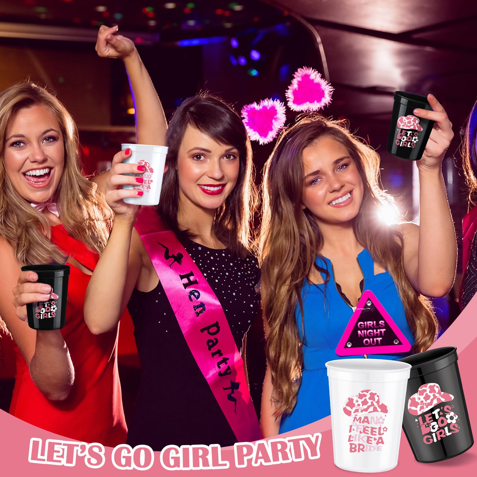 Norme 16 Pcs Let's Go Girl Party Cups Bachelorette Party Supplies Man I Feel Like a Bride Party 16 oz Reusable Black White Plastic Bride Cup for Bridesmaid Bridal Shower Wedding Decorations Favors