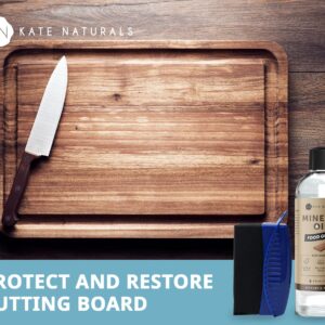 Kate Naturals Mineral Oil for Cutting Board 8oz with Wax Applicator. Food Grade & Food Safe Mineral Oil to Protect Wood on Cutting Boards & Butcher Blocks