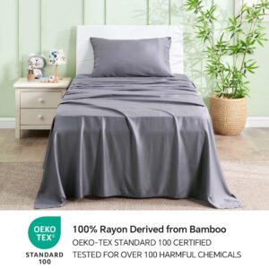 INFIIXSO Twin Sheets Set Grey - 100% Rayon Derived from Bamboo, 3 Pieces Cooling Sheets Set, Deep Pocket up to 16", Soft Silky Luxury Bedding Sheets & Pillowcases