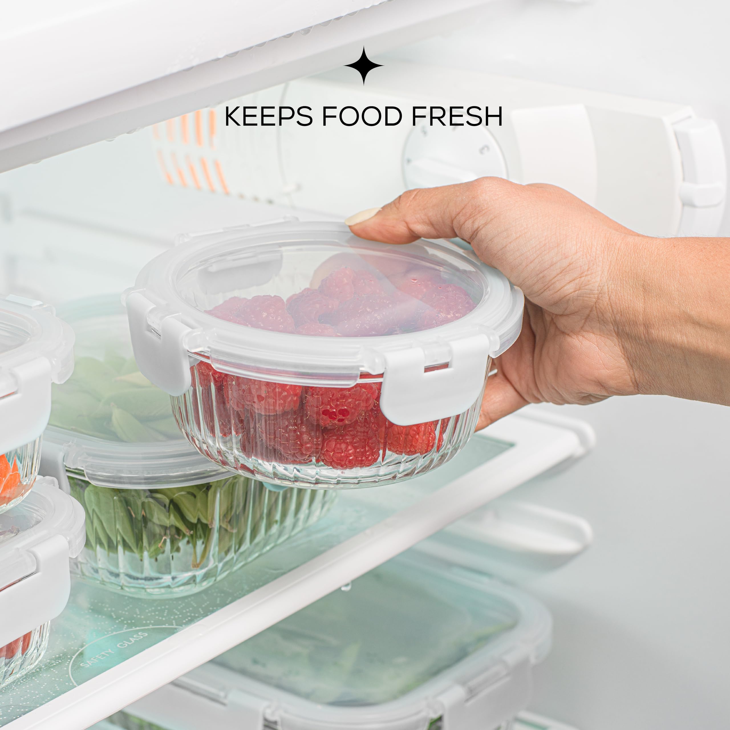 JoyJolt 24pc Fluted Glass Storage Containers with Lids. 12 Airtight, Freezer Safe Food Storage Containers, Pantry Kitchen Storage Containers, Glass Meal Prep Containers for Lunch