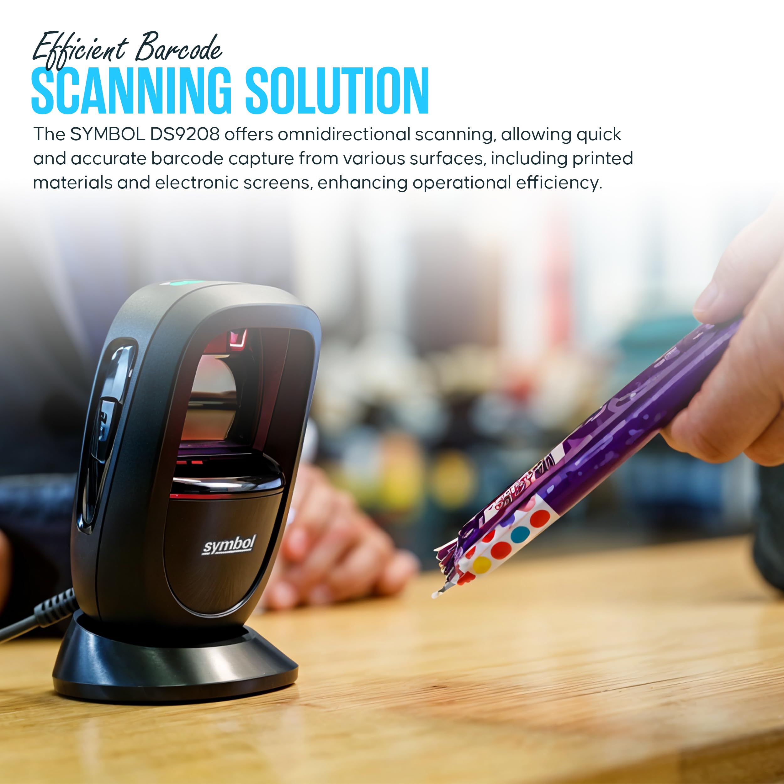 DS9208 ZEBRA Motorola Symbol Digital Handsfree 1D/2D Barcode Scanner with USB Cable and Microfiber Cleaning Cloth - High Performance Scanning, Compact Design, 1-Year Warranty, Standard Range (Renewed)