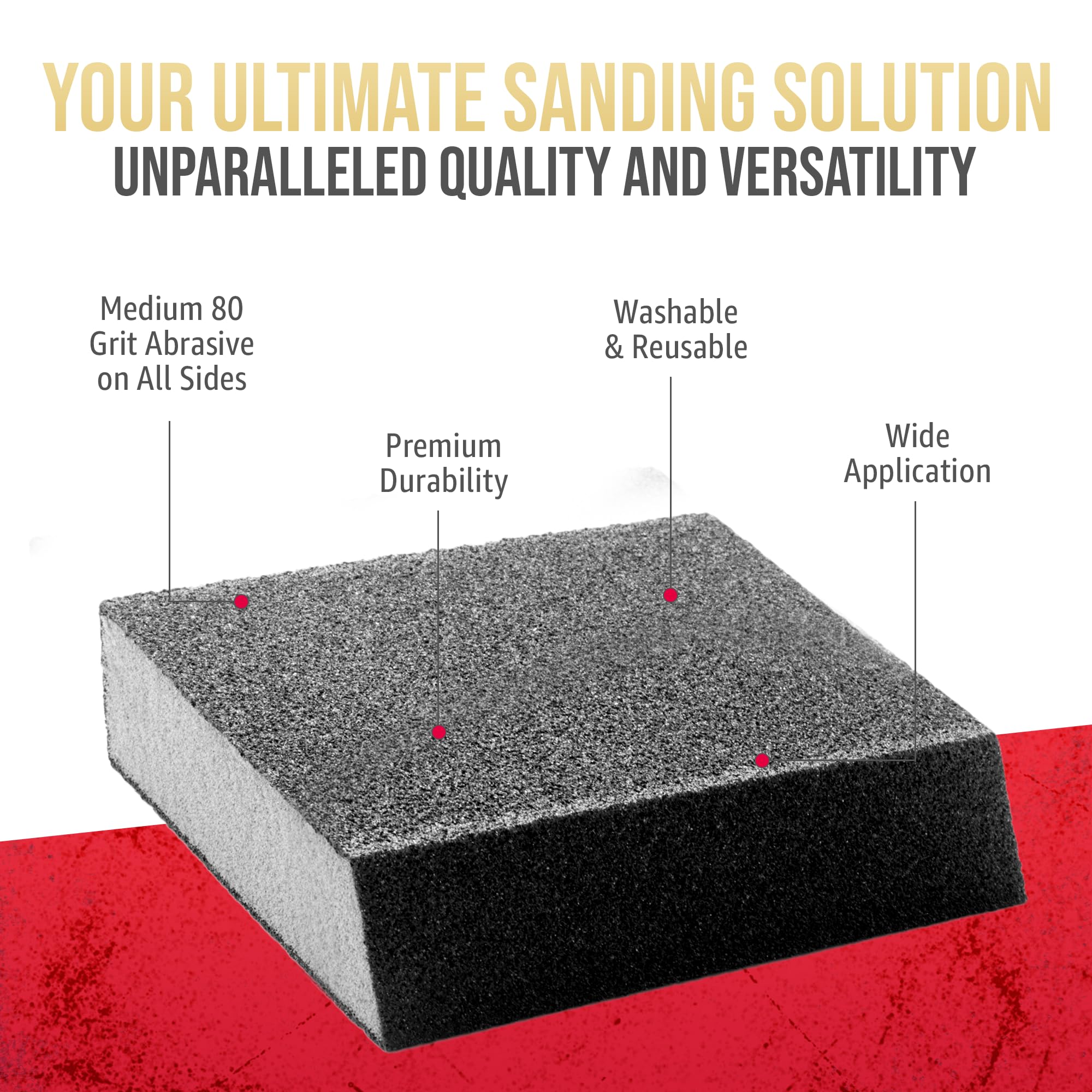 Virginia Abrasives 5” x 3” x 1” Single Angle Medium Grit Sanding Sponge Blocks - Washable and Reusable Sandpaper Foam Bricks/Pads Perfect for Finishing Drywall, Wood, Metal - Wet and Dry - 24 Pcs Pack