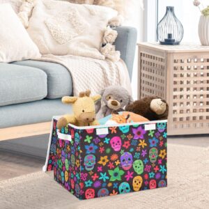 MFTJYO Sugar Skull Day Of Dead Storage Bin with Lid Foldable Storage Box Washable Fabric Storage Cubes Bin Organizer Basket Closet for Home Bedroom Closet Nursery Office