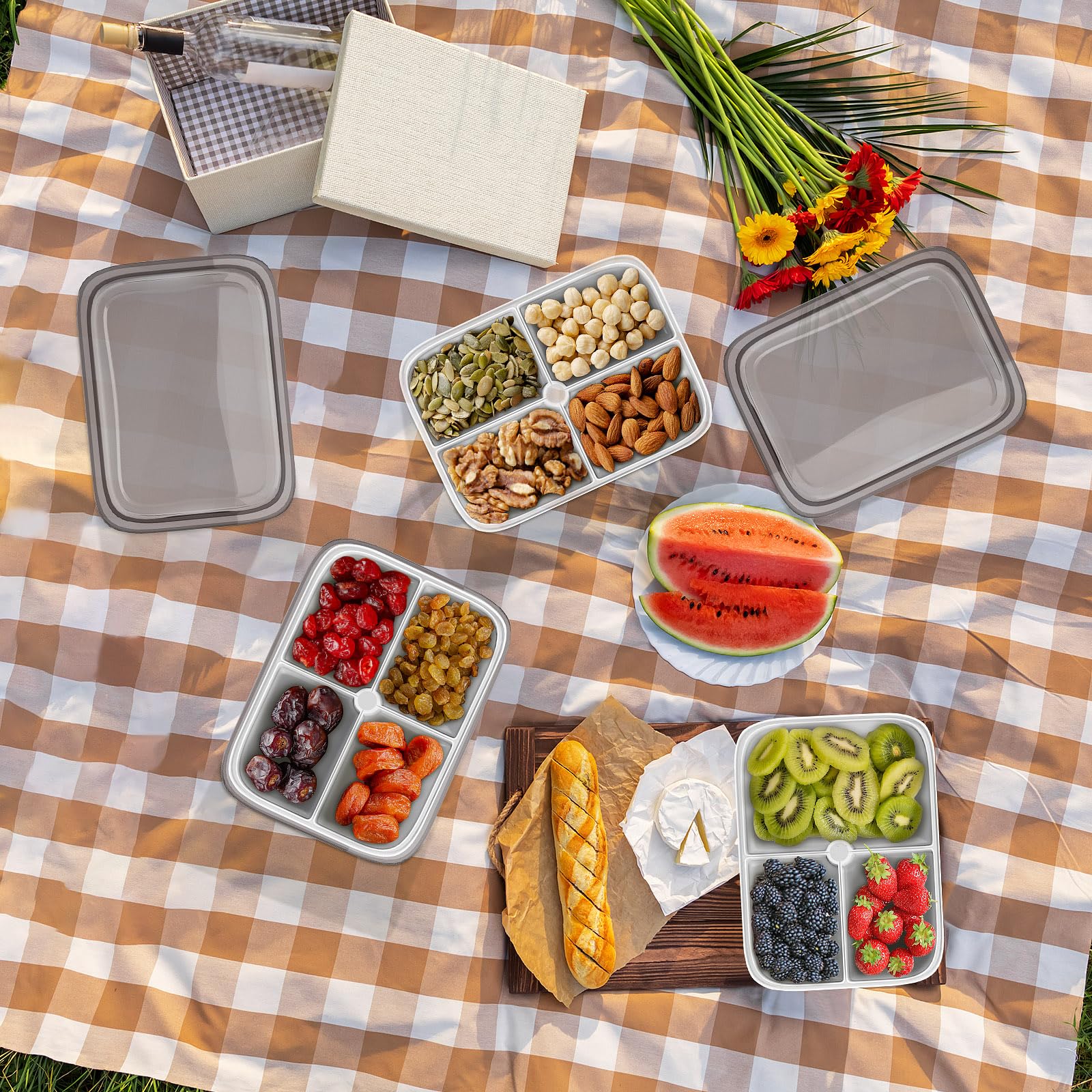 Freshmage® Veggie Tray with Lid, Small Divided Serving Tray Container with 4 Removable Compartments for Food Storage of Fruits/Vegetables/Snacks, DISHWASHER SAFE & BPA-FREE