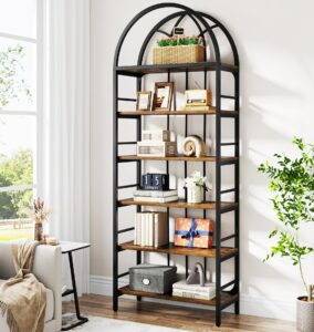 tribesigns bookshelf, 6-tier tall arched bookshelves, 78.7" industrial metal open bookcase and bookshelves, free standing storage shelving unit for home office, living room and bedroom