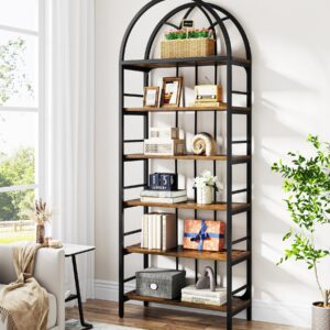 Tribesigns Bookshelf, 6-Tier Tall Arched Bookshelves, 78.7" Industrial Metal Open Bookcase and Bookshelves, Free Standing Storage Shelving Unit for Home Office, Living Room and Bedroom