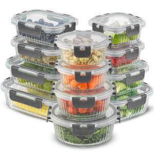 JoyJolt 24pc Fluted Glass Storage Containers with Lids. 12 Airtight, Freezer Safe Food Storage Containers, Pantry Kitchen Storage Containers, Glass Meal Prep Containers for Lunch