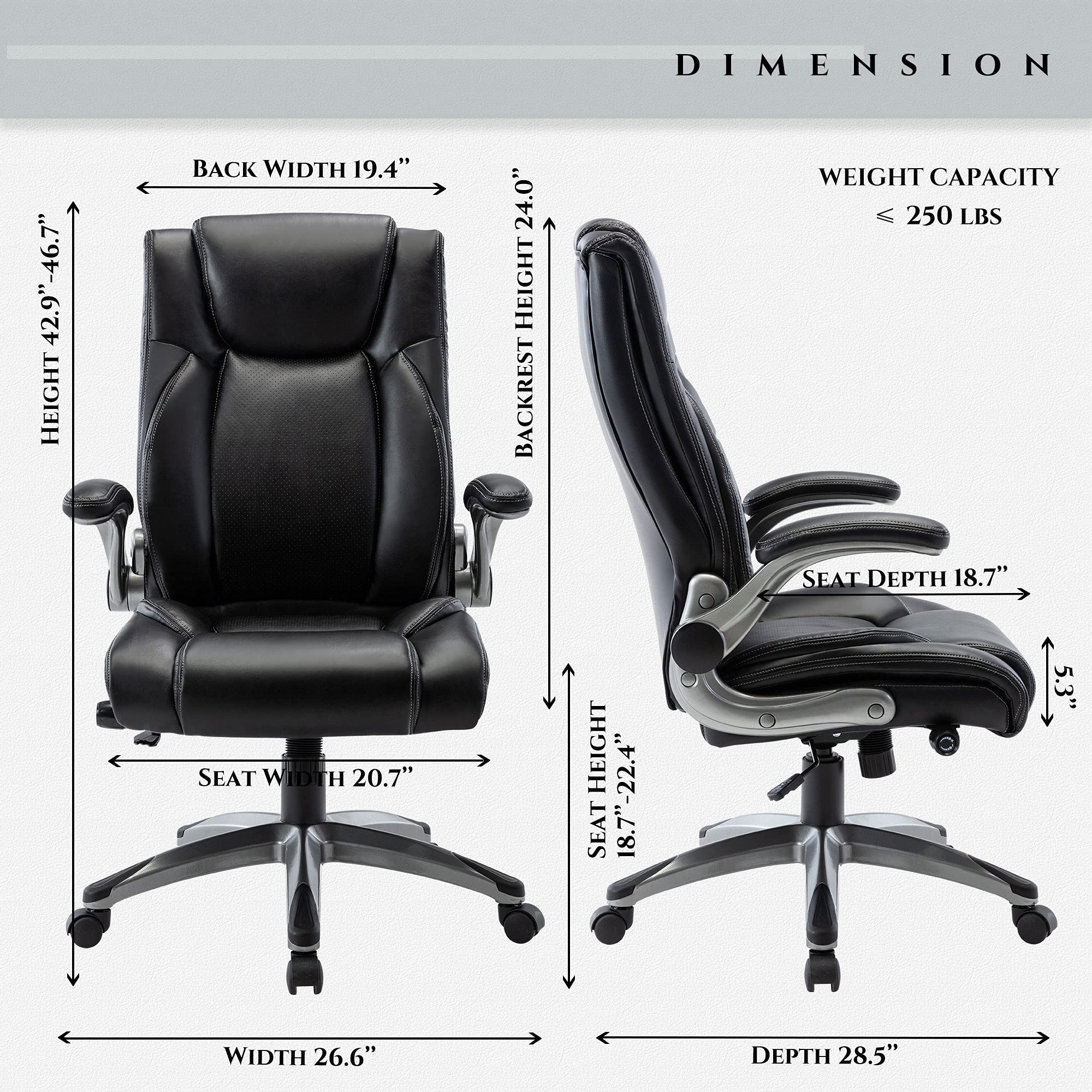 COLAMY Executive Office Ergonomic Chair with Thick Bonded Leather, Flip-up Armrests, High Back Adjustable Height and Tilt for Working, Study, Gaming