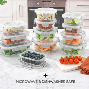 JoyJolt 24pc Fluted Glass Storage Containers with Lids. 12 Airtight, Freezer Safe Food Storage Containers, Pantry Kitchen Storage Containers, Glass Meal Prep Containers for Lunch